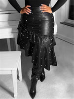 Beautiedoll Pearl-Studded Faux-Leather Ruffle Skirt