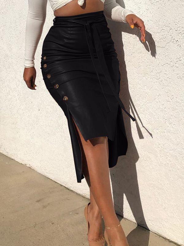 Beautiedoll Tied Faux-Leather Skirt