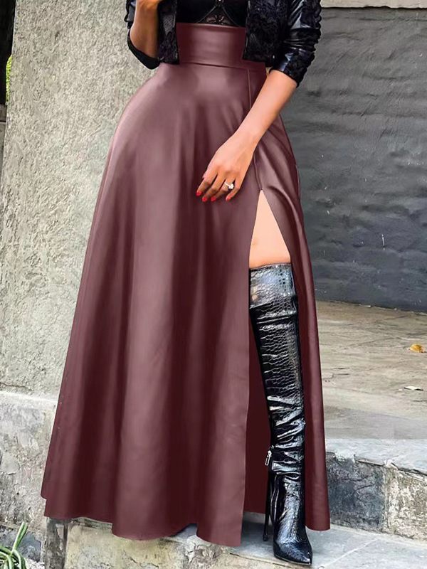 Slit Faux-Leather Skirt