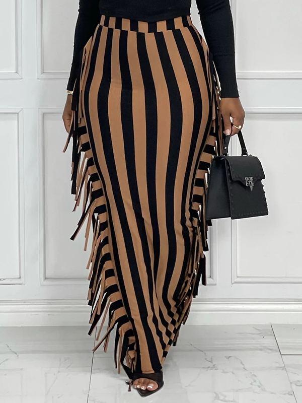 Beautiedoll Fringe Combo Stripe Skirt