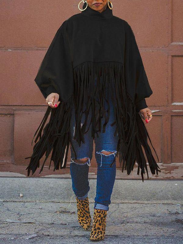 Fringe Combo Turtleneck Top