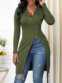 Zip-Front Slit Ribbed Tunic