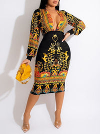 Beautiedoll Printed Plunge Dress