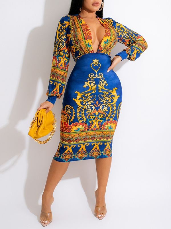 Beautiedoll Printed Plunge Dress