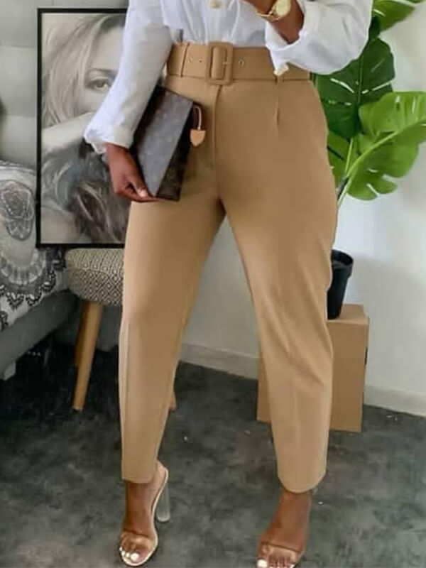 Solid Belted Pants