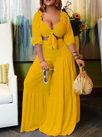 Tied Crop Top & Wide-Leg Pants Set