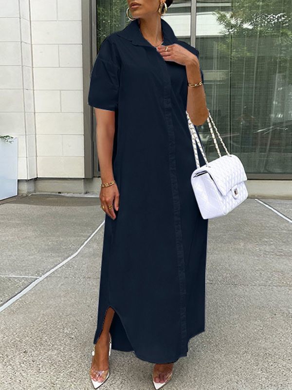 Beautiedoll Short-Sleeve Slit Shirt Dress