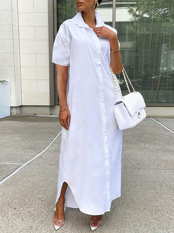 Beautiedoll Short-Sleeve Slit Shirt Dress