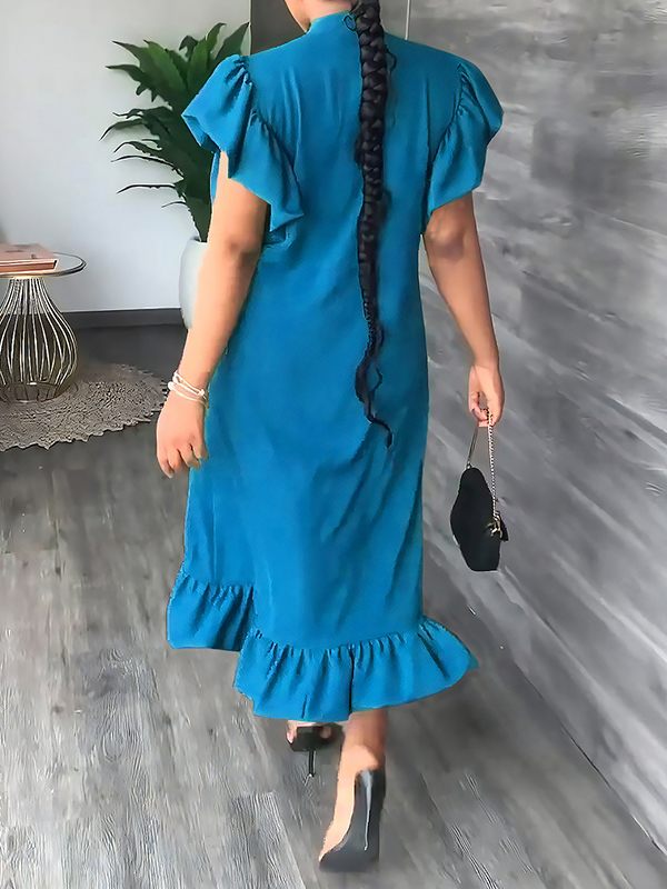 Beautiedoll Solid Ruffle Shirt Dress