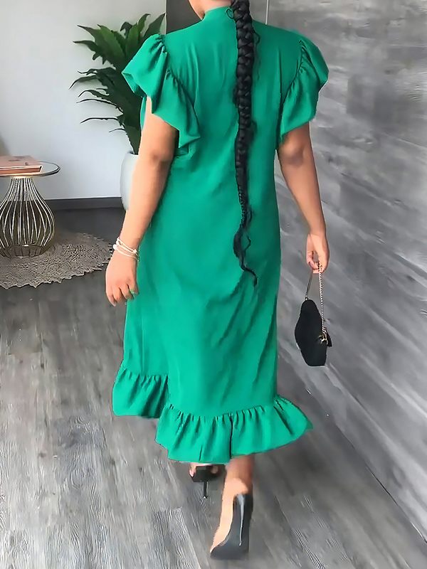 Beautiedoll Solid Ruffle Shirt Dress