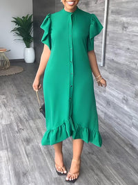 Beautiedoll Solid Ruffle Shirt Dress