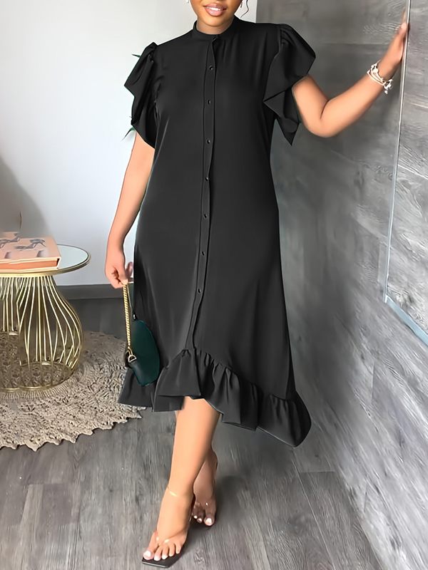 Beautiedoll Solid Ruffle Shirt Dress