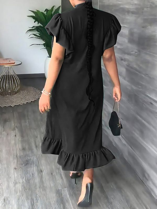 Beautiedoll Solid Ruffle Shirt Dress