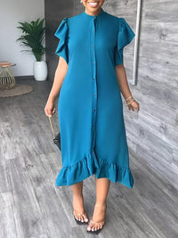 Beautiedoll Solid Ruffle Shirt Dress