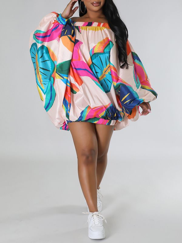 Beautiedoll Printed Off-Shoulder Parachute Dress