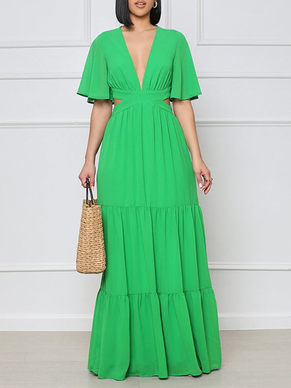 Beautiedoll V-Neck Cutout Maxi Dress