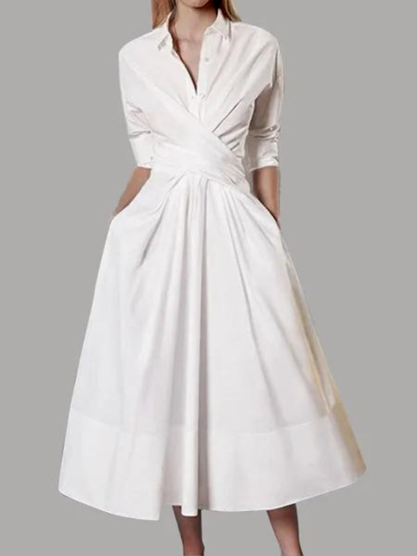 Beautiedoll Solid Tied Shirt Dress