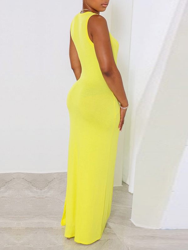 Solid Sleeveless Slit Dress