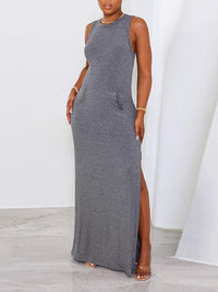 Solid Sleeveless Slit Dress