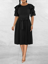 Ruffle-Sleeve Pleated Dress