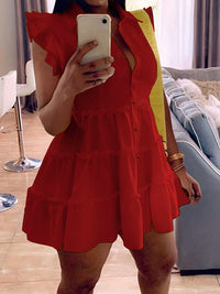 Beautiedoll Solid Frilled Shirt Dress