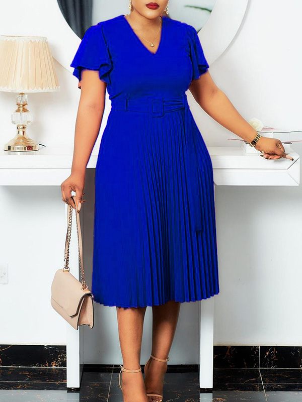 Beautiedoll Ruffle Belted Pleated Dress