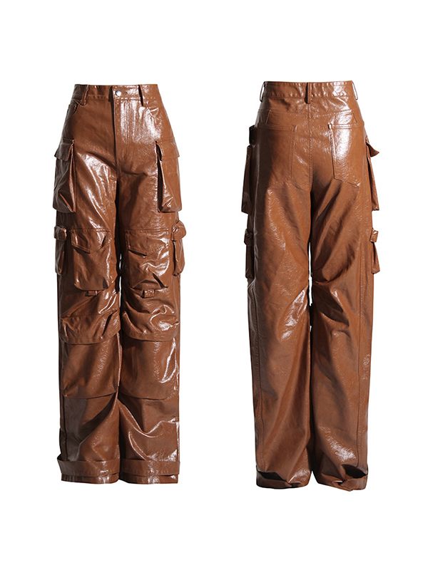 Faux-Leather Cargo Pants