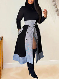 Beautiedoll Mock-Neck Tee & Plaid Combo Skirt Set