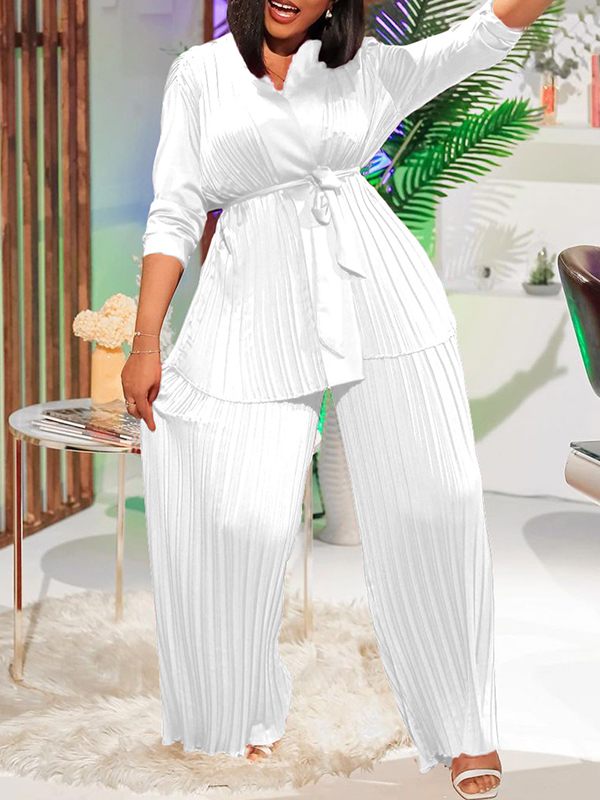 Pleated Tied Shirt & Pants Set