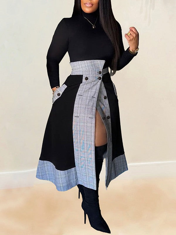 Beautiedoll Plaid Combo Button Skirt