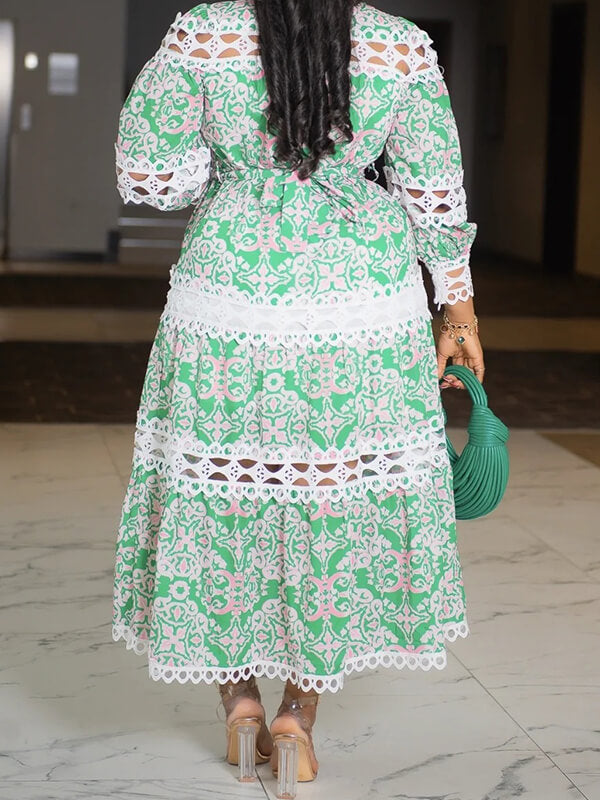 Beautiedoll Lace Combo Printed Shirt Dress