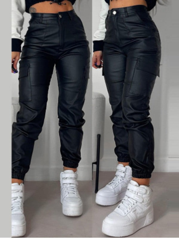 Faux-Leather Cargo Pants