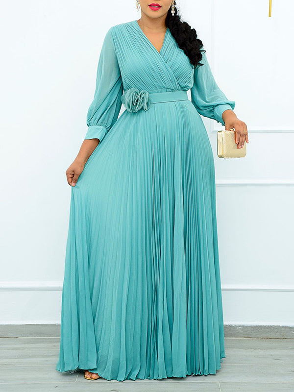 Beautiedoll V-Neck Belted Pleated Dress