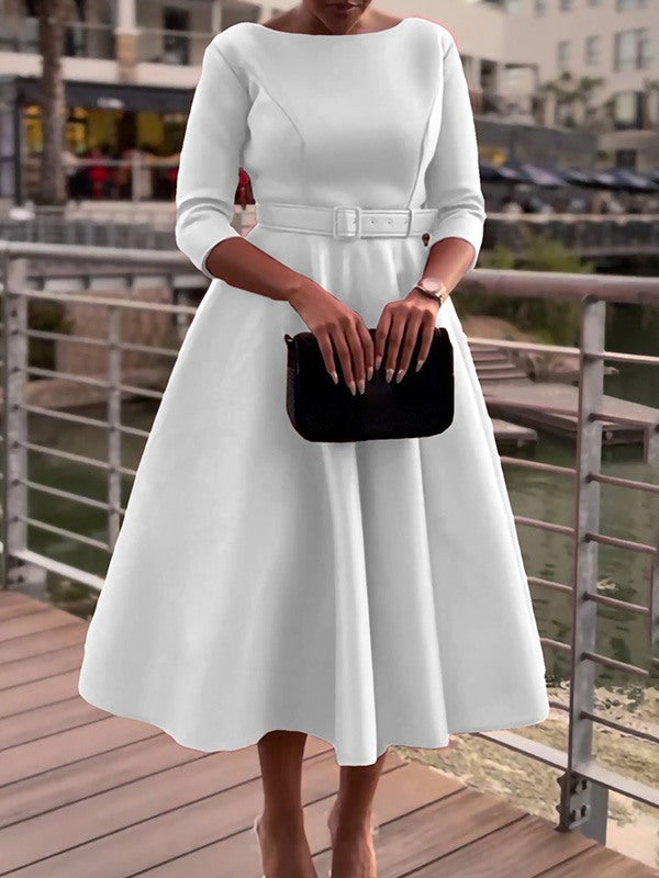 Beautiedoll Solid Belted Midi Dress