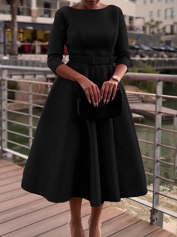 Solid Belted Midi Dress