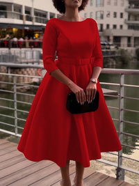 Beautiedoll Solid Belted Midi Dress