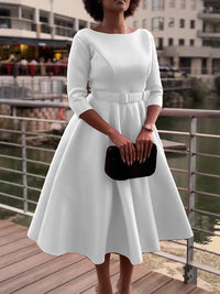 Beautiedoll Solid Belted Midi Dress