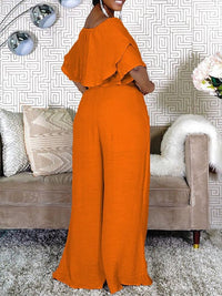 Off-Shoulder Top & Wide-Leg Pants Set--Clearance