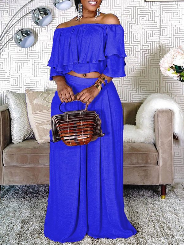 Off-Shoulder Top & Wide-Leg Pants Set--Clearance