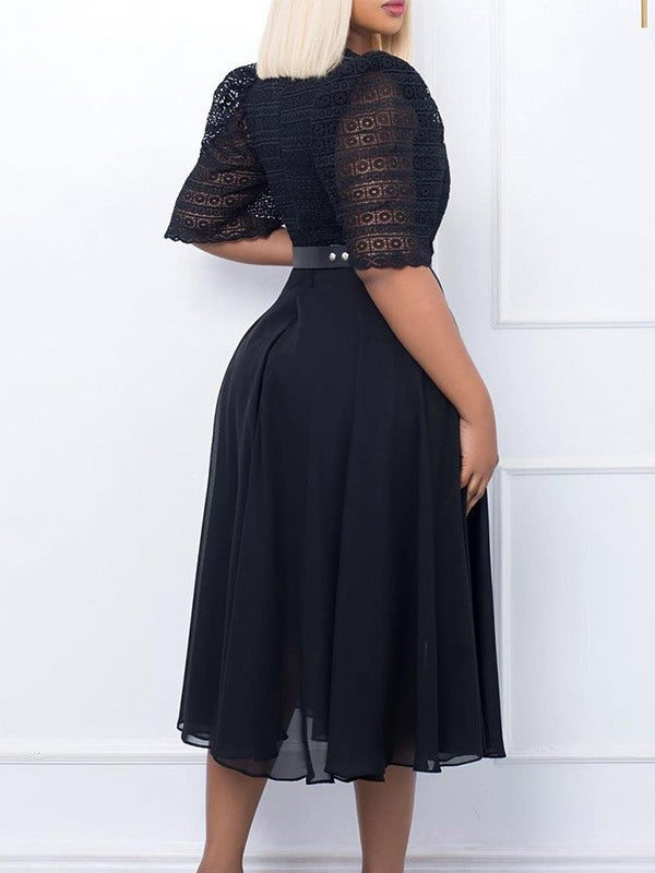 Beautiedoll Lace Combo Belted Dress