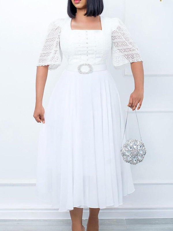 Beautiedoll Lace Combo Belted Dress