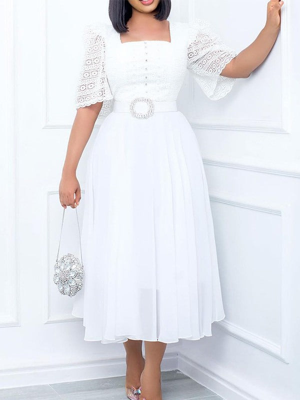 Beautiedoll Lace Combo Belted Dress