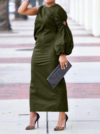 Solid One-Sleeve Slit Dress