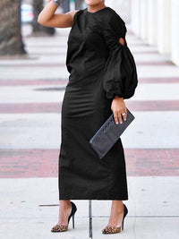 Solid One-Sleeve Slit Dress