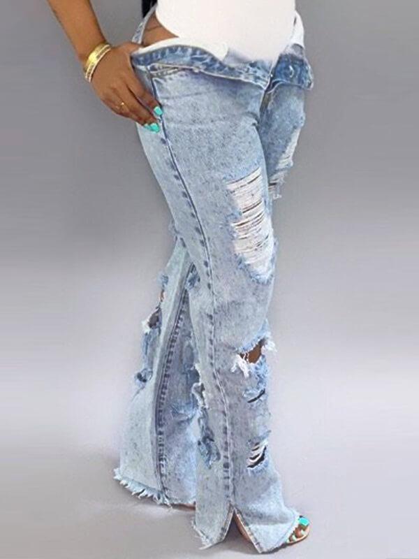 Beautiedoll Distressed Side-Slit Jeans
