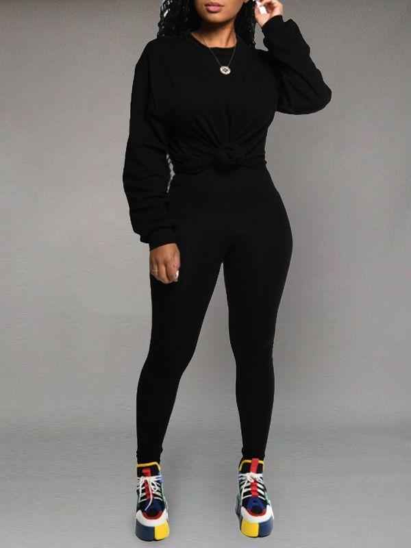 Solid Sweatshirt & Leggings Set