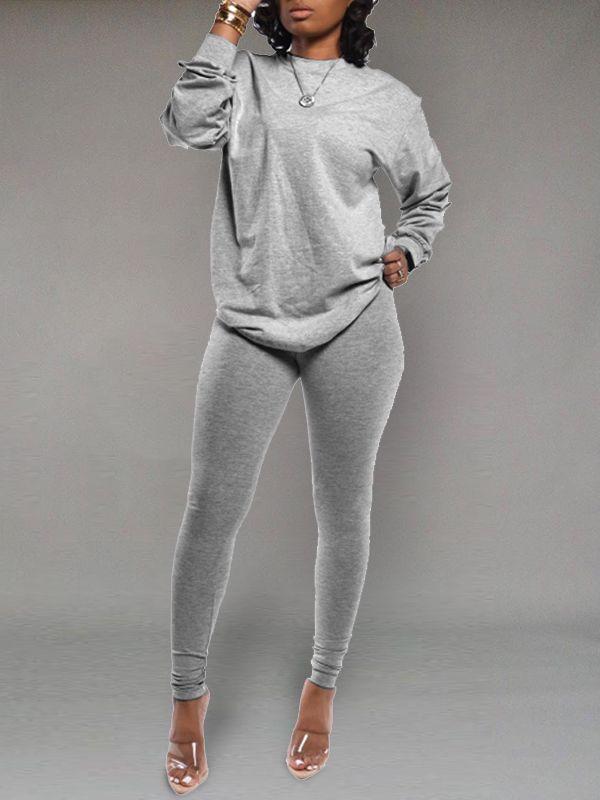 Solid Sweatshirt & Leggings Set